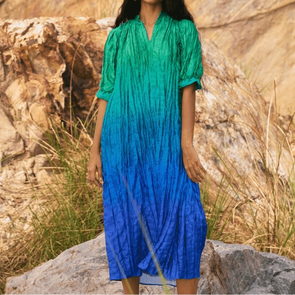 Green and Blue Ombre Midi Dress